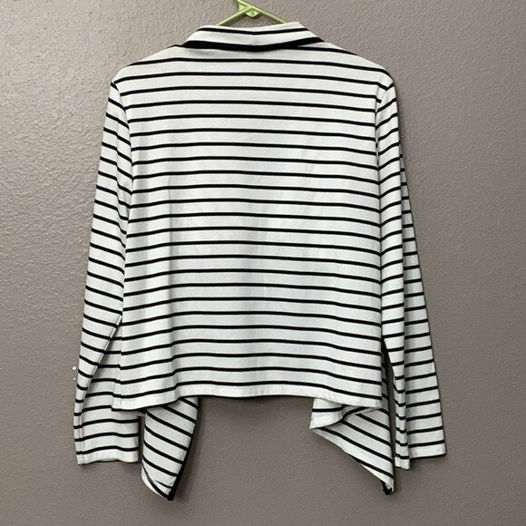 Sunny Leigh Black and White Striped open front  Drape Cardigan Large - Picture 9 of 10
